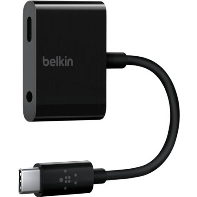 Belkin RockStar - USB-C till hörlursuttag/laddningsadapter - 24 pin USB-C hane till 24 pin USB-C, minijack hona - 19.6 cm - USB Power Delivery (60W)