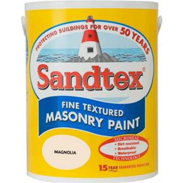 Sandtex Microseal Fine Textured Weatherproof Masonry 15 Year Exterior Wall Paint - Magnolia - 5L