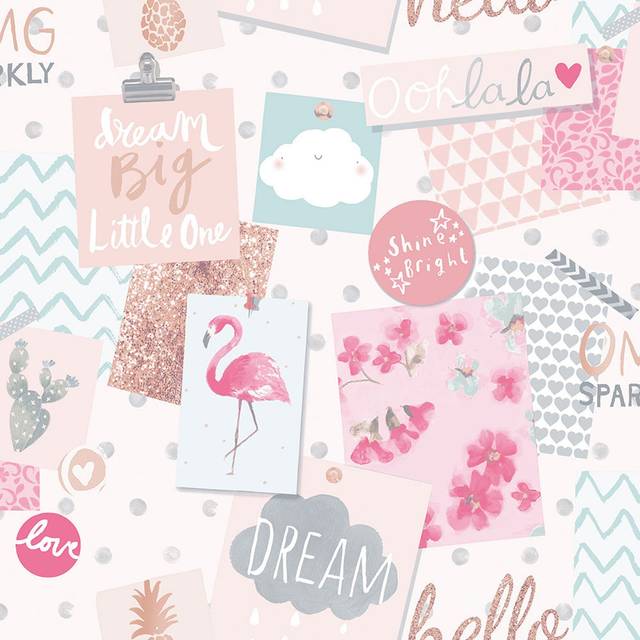 Collage Kids Wallpaper Grandeco Pink White Paste The Wall Textured Vinyl