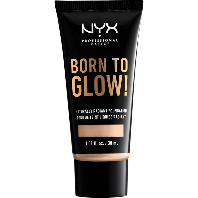 NYX Professional Makeup Born to Glow Radiant Foundation, skimrande finish, uppbyggbar medelopacitet, vegansk formel, färgton: Porslin