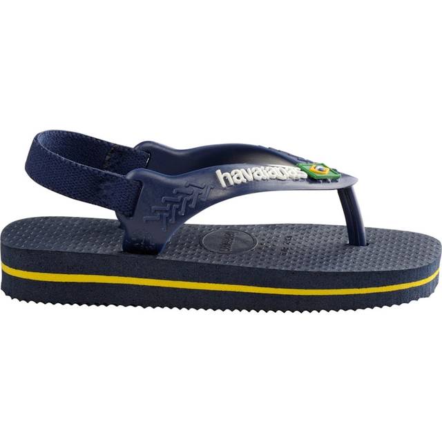 (6K UK, Marine/Yellow) Havaianas Kids Baby Brasil Logo Summer Beach Holiday Sandals Flip Flops