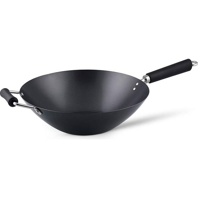 Ken Hom Excellence Non-Stick Carbon Steel Wok with Helper Handle, 35cm - Black