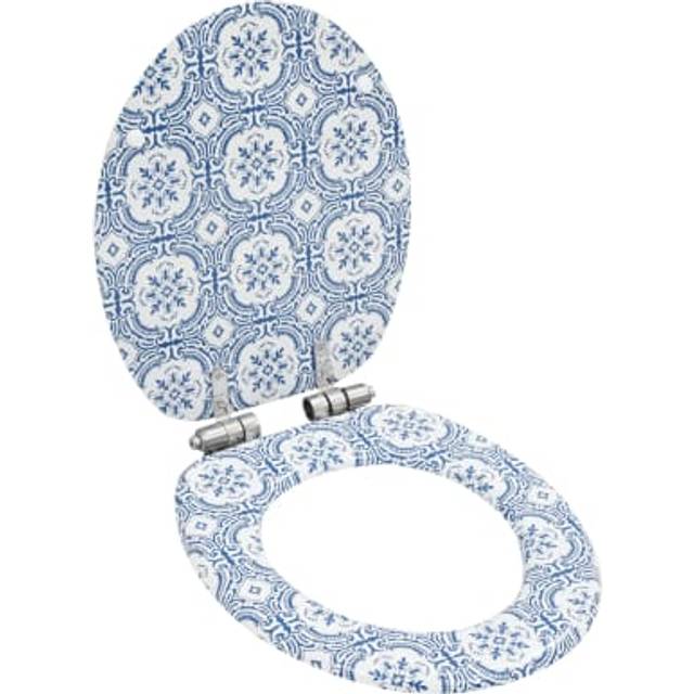 vidaXL WC Toilet Seat with Soft Close Lid MDF Porcelain Design - Multicolour