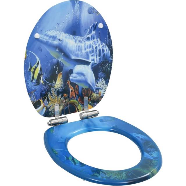 vidaXL WC Toilet Seat with Soft Close Lid MDF Dolphins Design - Multicolour