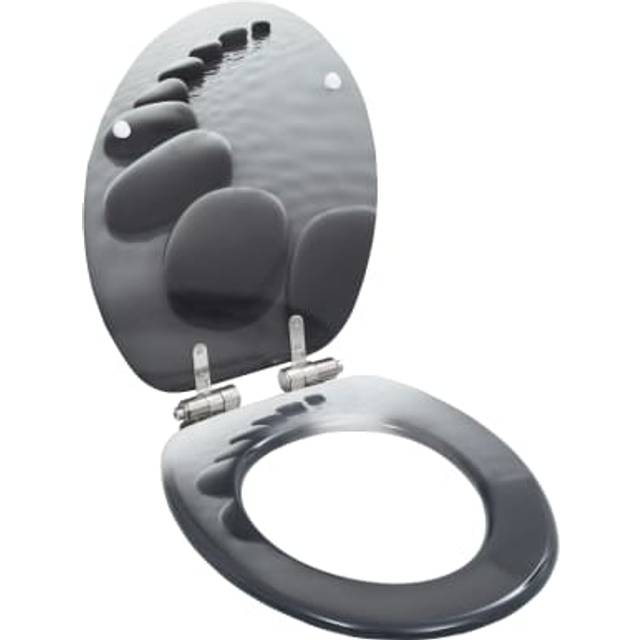 vidaXL WC Toilet Seat with Soft Close Lid MDF Stones Design - Grey