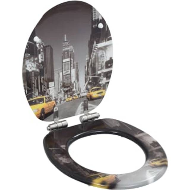 vidaXL WC Toilet Seat with Soft Close Lid MDF New York Design - Grey