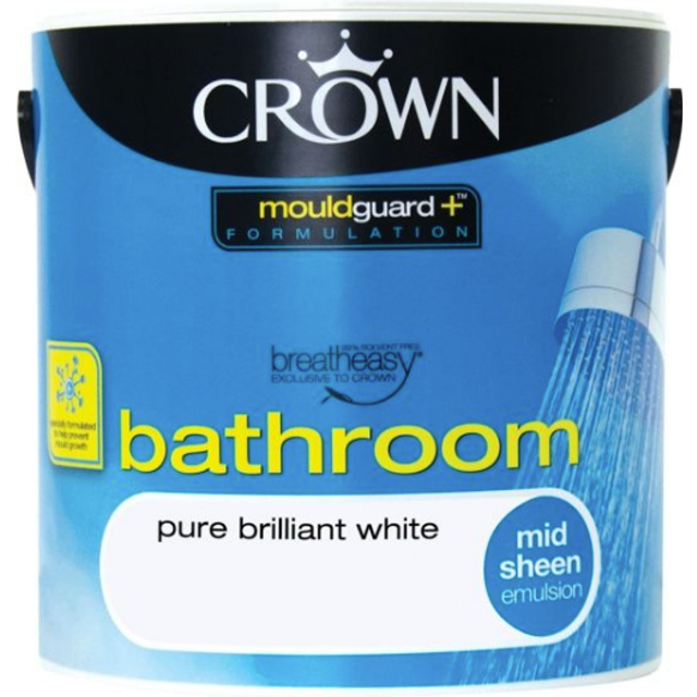 Crown Easyclean Bathroom Emulsion Paint 2.5L Pure Brilliant in White