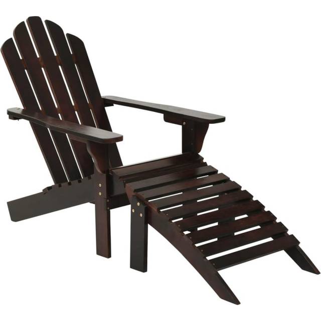 vidaXL Garden Chair with Ottoman Wood Grey Outdoor Lounge Armchair Seating