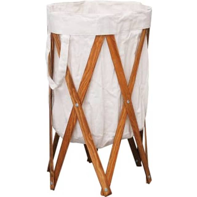 vidaXL Folding Laundry Basket Cream Wood and Fabric