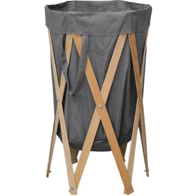 vidaXL Folding Laundry Basket Grey Wood and Fabric