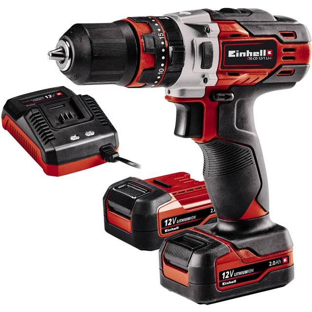 Einhell TE-CD 12/1 Li-i (2 x 2,0 Ah) (Li-Ion, 12 V, 22 vridmomentsteg, 2-växlad växellåda, inklusive slagborrfunktion, LED, inkl. 2 x 2,0 Ah batteri och 45 minut-laddare)