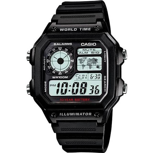 CASIO G Shock Quartz Sports Waterproof Unisex Mens Black Digital AE-1200WH-1A - Free