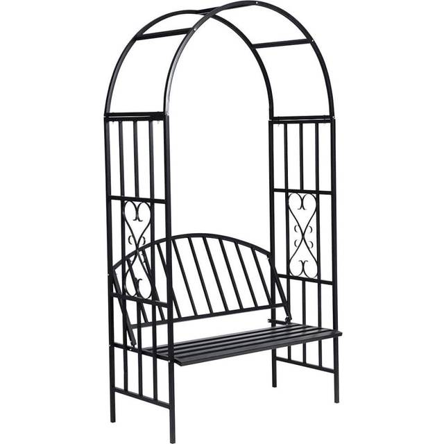 vidaXL Garden Rose Arch with Bench - Black
