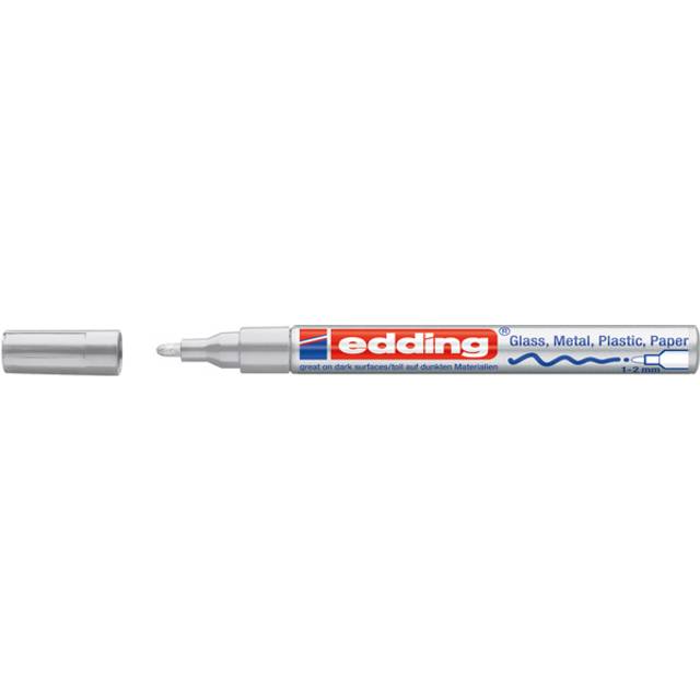 edding 751 Gloss Paint Marker - Silver (Metallic) - 1 Paint Marker - Round Tip 1-2 mm - Paint Pen for Glass, Pebbles, Wood, Plastic, Paper - Wate