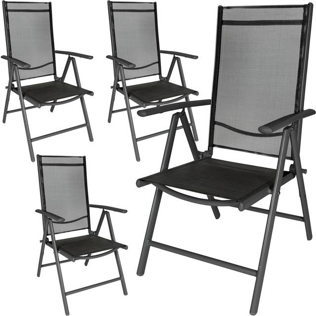 Garden Chairs Marilena - folding, aluminium, 7-position adjustable backrest - silver, Set of 4