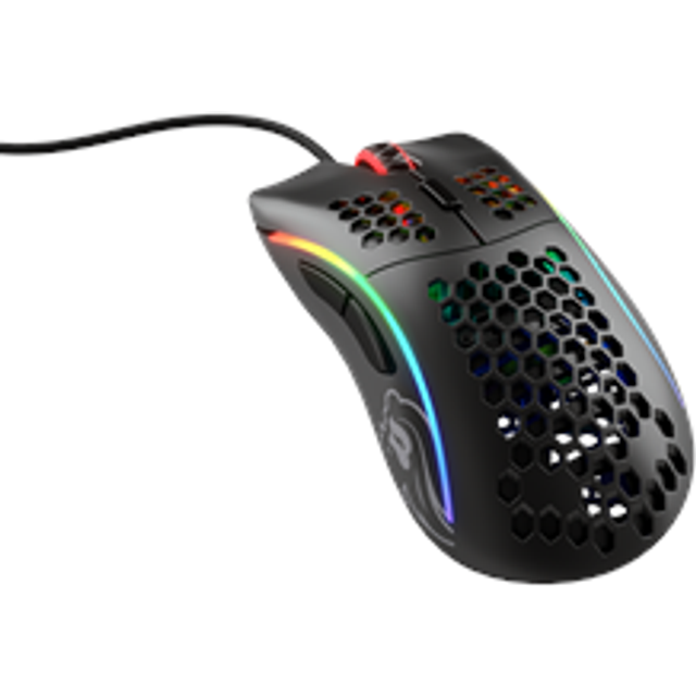 Glorious Gaming Model D – trådad gamingmus, 68 g, honungskakedesign, RGB, ergonomisk, Pixart 3360-sensor, Omron-brytare, PTFE-fötter, 6 knappar – Matt vit