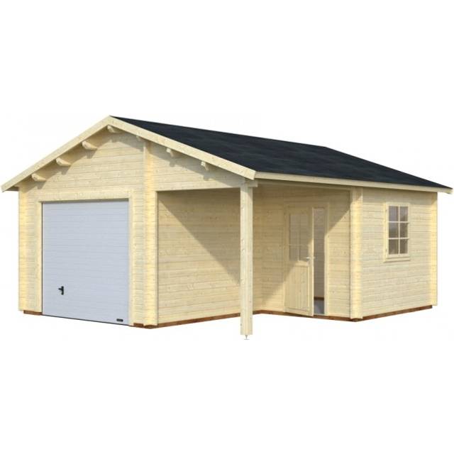 Palmako Roger 5.1m x 5.5m Log Cabin Garage (44mm) - Up and Over Door