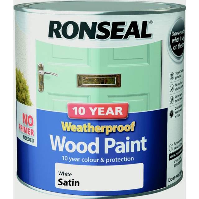 10 Year Weatherproof Satin Wood Paint, 2.5l White, 2.5l White, By Ronseal