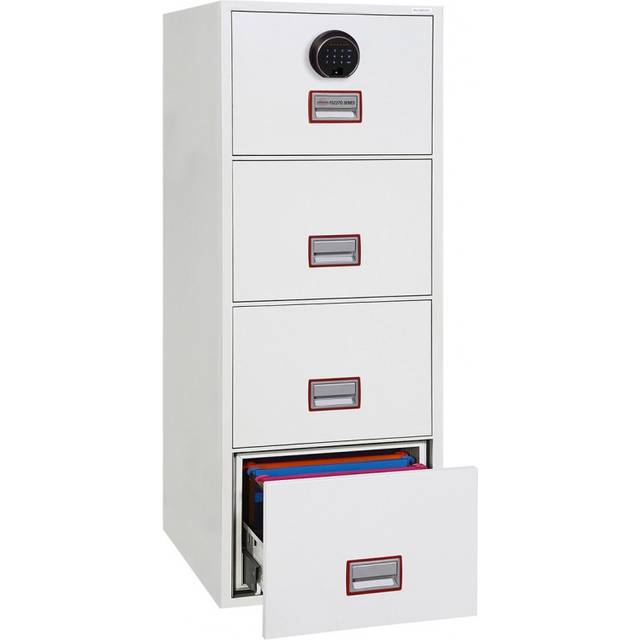 Phoenix Safe World Class Vertical Fire File FS2274F 4 Drawer Filing Cabinet with - White