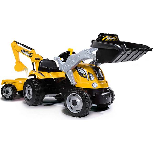 Smoby Kids Ride on Tractor and Trailer | Colorful, durable kids sit on tractor and ride on digger | Suitable for ages 3+ | Builder Max Tractor with Tr