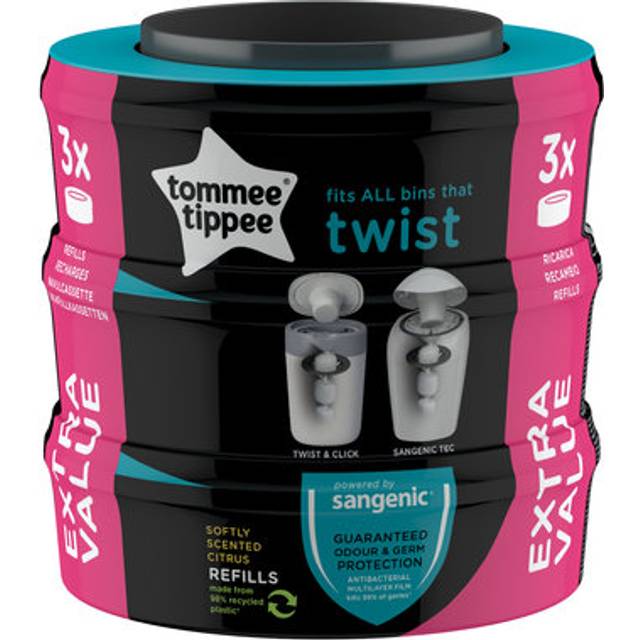 Tommee Tippee Sangenic 3x Twist & Click Advanced Nappy Bin Refill Cassettes, GREENFILM
