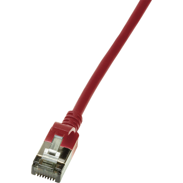 LogiLink CQ9074S RJ45 Nätverkkabel, Patchkabel CAT 6A U/FTP 5.00 m Röd extremt tunn, Flamskyddsmedel, Flexibel, Folieskärmning, Halogenfri, med låsskydd,