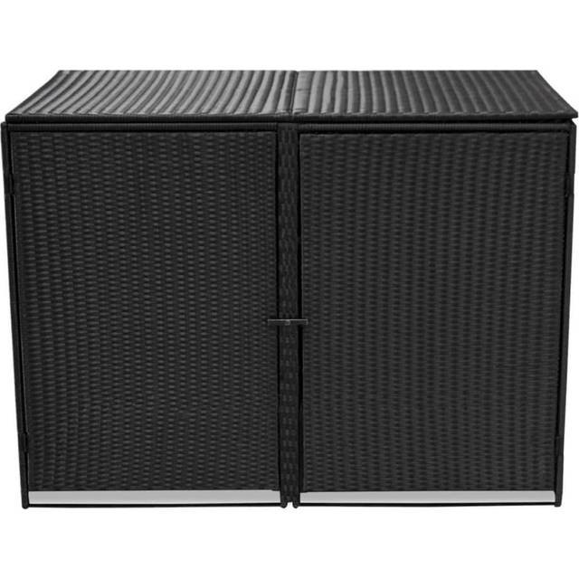 Vidaxl Double Wheelie Bin Shed Poly Rattan Black 148x80x111 Cm