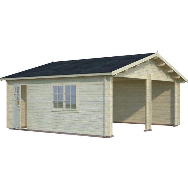 Palmako Roger 5.7m x 5.1m Log Cabin Double Garage (44mm) - Double Doors