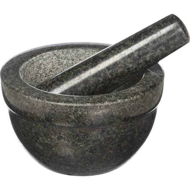 RÖSLE granitmortel, högkvalitativ stenmortel med stöt för örter, kryddor, currypasta eller pesto, halkfri botten, svart granitsten, 13,5 x 13,5 x 8,1 cm