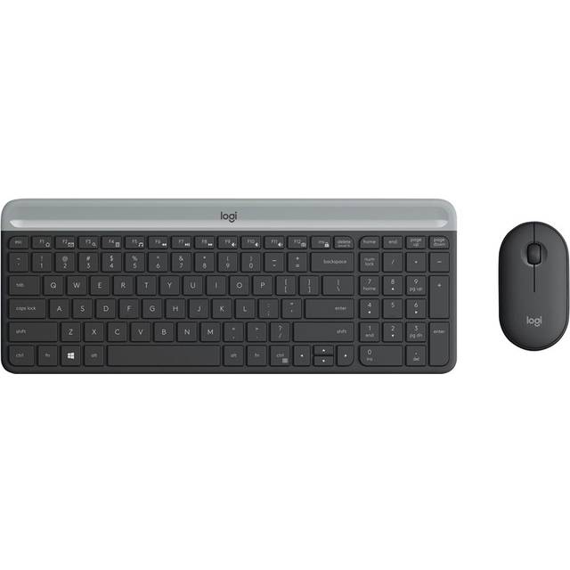 Logitech MK470 Slim Combo, set med trådlöst tangentbord och mus, 2,4 GHz anslutning via nano-USB-mottagare, 10 m räckvidd, 18 månaders batteritid, PC/bärbar dator, nederländsk QWERTY-layout, svart