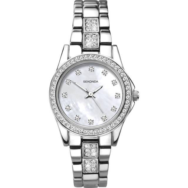 Sekonda 2841 Women's Crystal Bracelet Strap Watch, Silver/Mother of Pearl