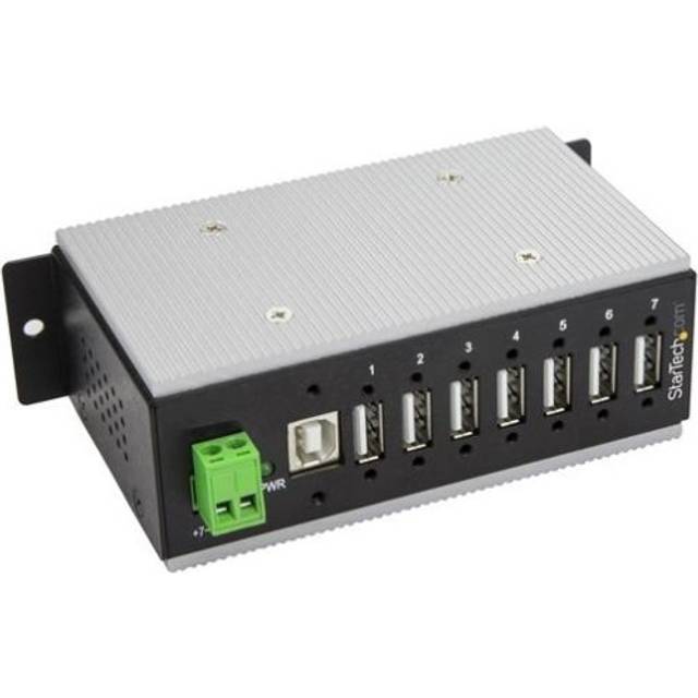StarTech.com 7-Port USB 2.0 Hub - Metal Industrial USB-A Hub with ESD & 350W Surge Protection - Extended Operating Temp -40 to 185°F - Din Rail/Wall/Desk Mountable - USB Expander Hub