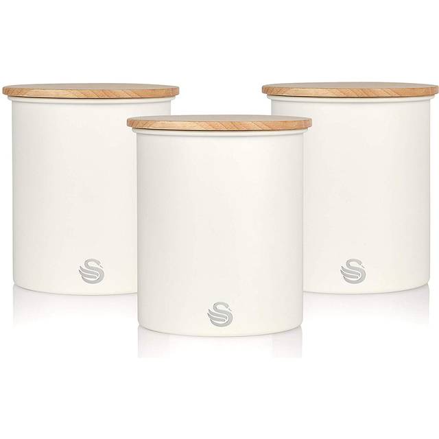Swan Nordic Set of 3 Storage Canisters 1.84L Bamboo Lids Steel Soft Touch Scandi - Blue