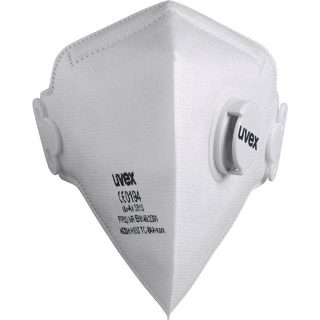 uvex 8733-310 FFP3 Fold Flat Valved Respirator, Pack of 15 - White