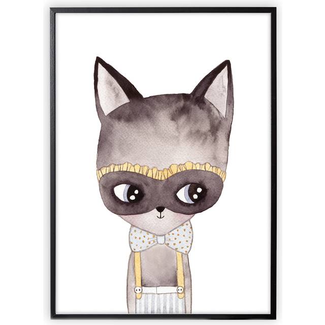 XO Posters Katt Med Mask Poster One Size  Grå  One Size  Unisex