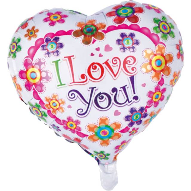 Herz-Ballon "I Love You" mit Blumenmuster, 35cm