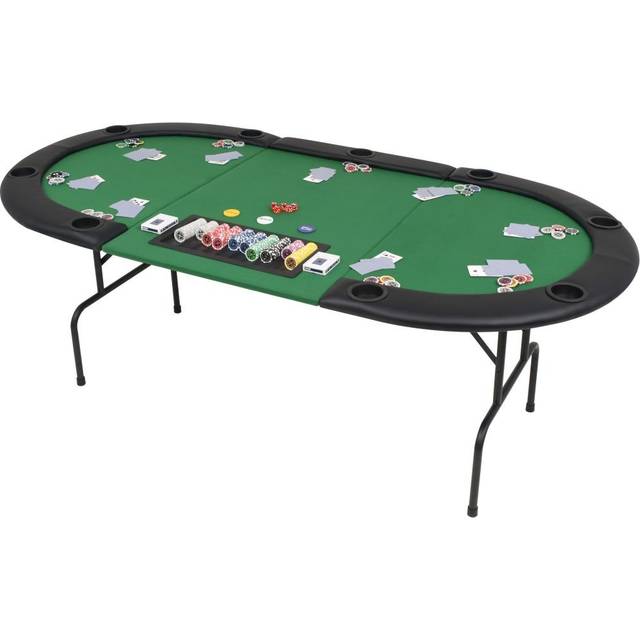 vidaXL 9-Player Folding Poker Table 3 Fold Oval Green