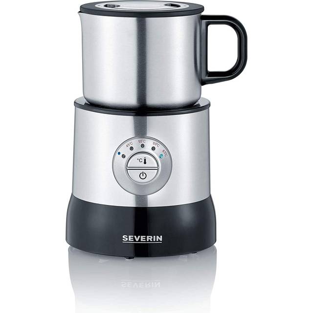 SEVERIN Induction Milk Frother, elektrisk mjölkskumma utan att bränna sig, diskmaskinssäker mjölkskumma, rostfritt stål borstat/svart, SM 3583