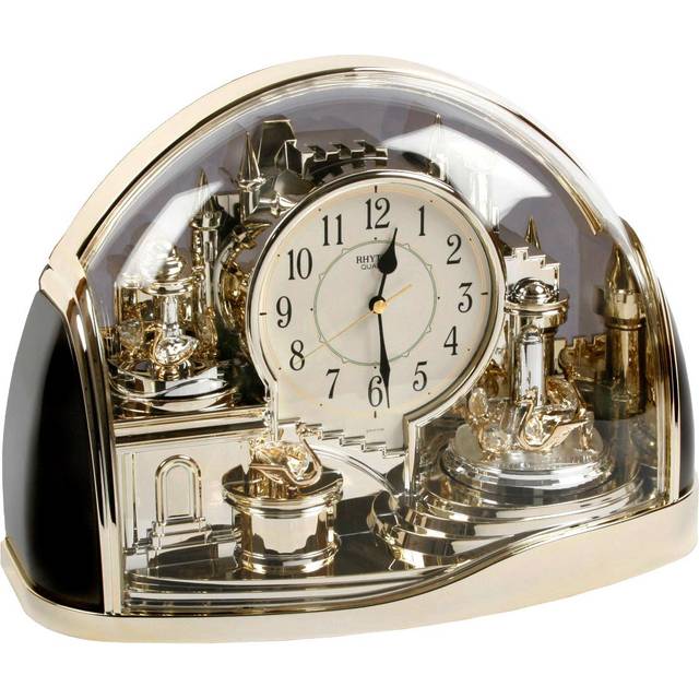 Rhythm mantel clock enchanted kingdom rotating swan pendulums gold 4sg738wr18