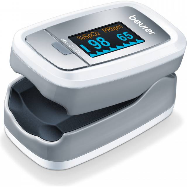 Beurer PO 30 pulsoximeter (grå/vit, bestämning av puls och arteriell syremättnad)