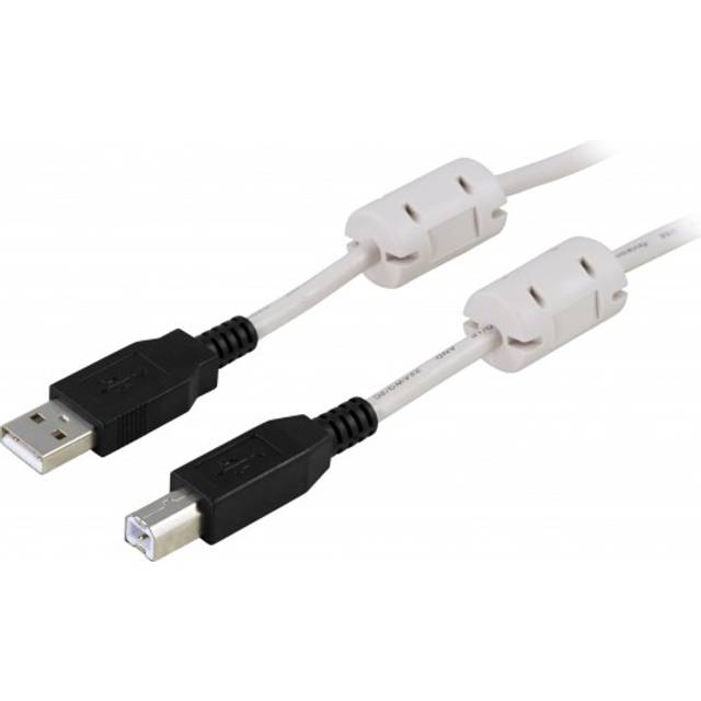DELTACO USB 2.0 kabel Typ A hane - Typ B hane 5m, ferritkärnor, svart