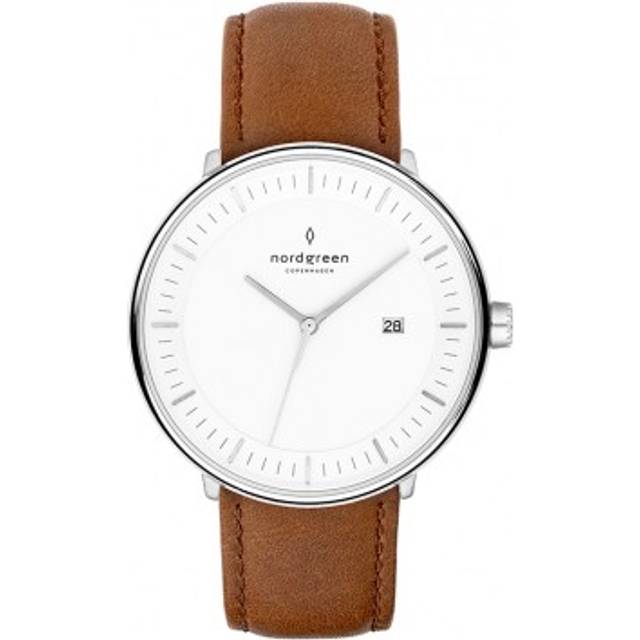 Nordgreen Men's Classic Wrist Watch - White Dial - Silver Case - Brown Leather Strap
