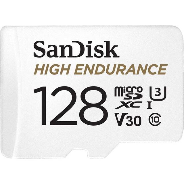 SanDisk High Endurance - Flashhukommelseskort (microSDXC til SD adapter inkluderet) - 128 GB - Video Class V30 / UHS-I U3 / Class10 - microSDXC UHS-I
