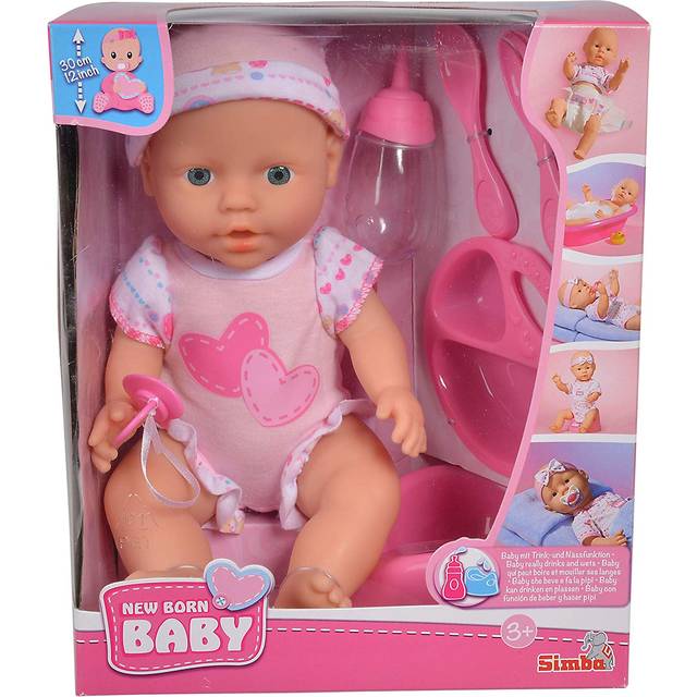 Simba 105039005 New Born Baby Doll Toy & Accessories | Drink and wet functions | 38cm tall | Ages 3+