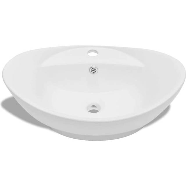 vidaXL Luxury Ceramic Basin Oval with Overflow and Faucet Hole - White