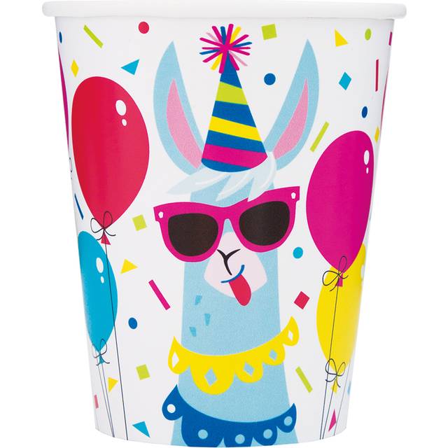 Unique Llama Birthday Multicolor Paper Cups - 9 Oz (Pack of 8) - Vibra