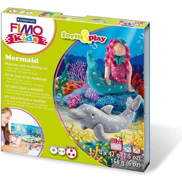 8034 12 LY Fimo Kids Shape & Play Set Mermaid (Super Soft, Oven Hardening Clay, Easy Instructions, Resealable Box, Set of 4 Fimo Blocks, 1 Modelling