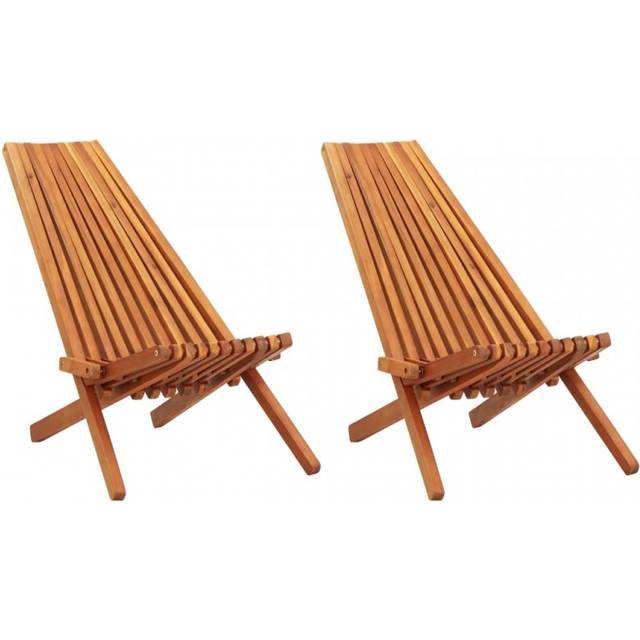 vidaXL 2x Solid Acacia Wood Folding Outdoor Lounge Chair Garden Outdoor Seat