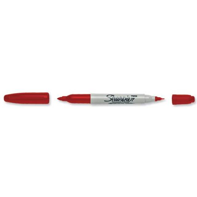 Sharpie Twin Tip Permanent Markers | Fine & Ultra-Fine Points | Red | 12 Count