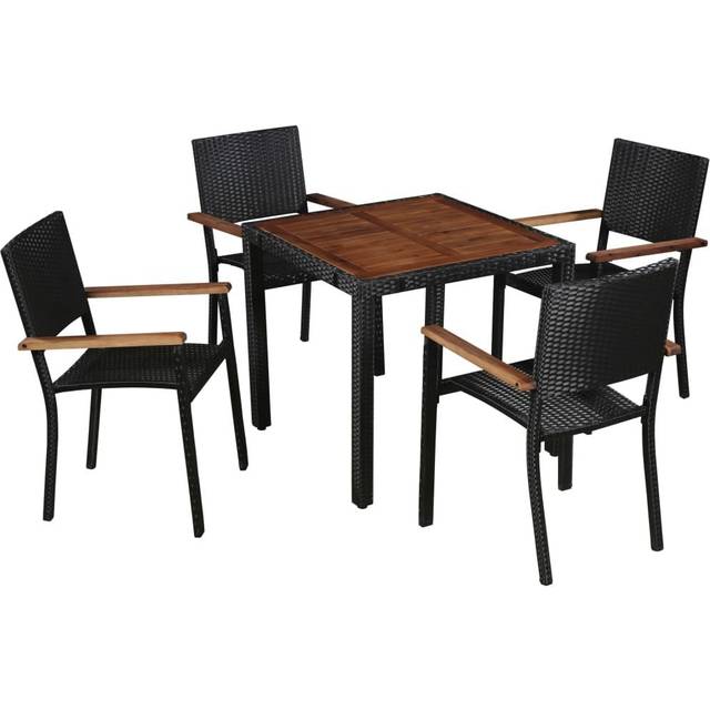 vidaXL 5 Piece Outdoor Dining Set Poly Rattan and Acacia Wood Black